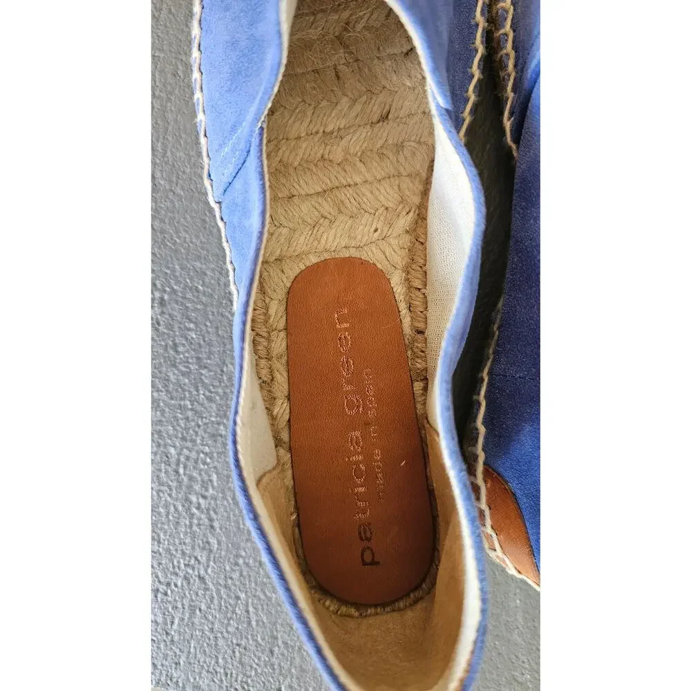 Patricia Green Espadrille Flats, Ashley, Peep Toe, Blue Suede, New, Sz 5.5